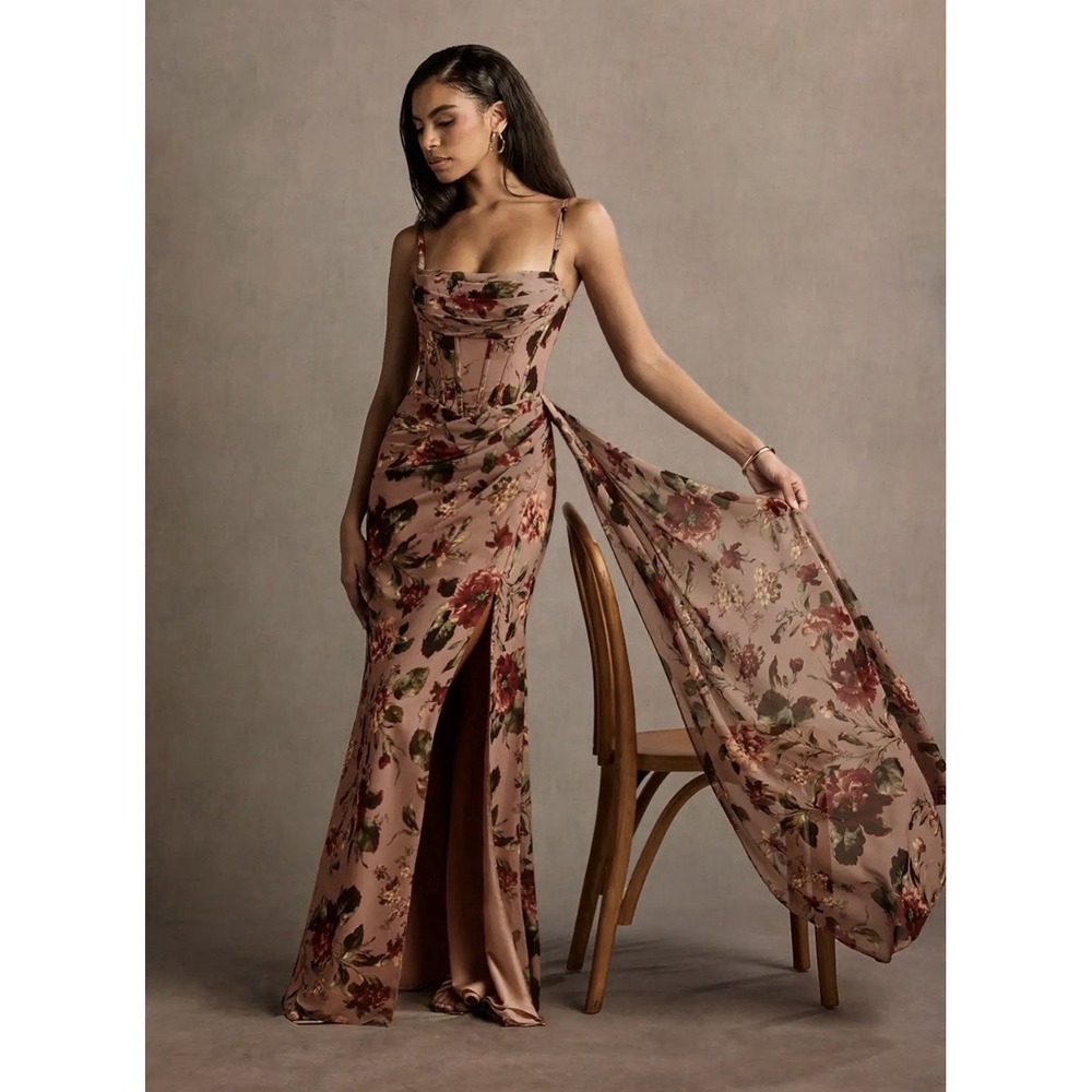 NWT Azazie Atelier Aurra Mauve Multi Maxi Dress Size US 6 Floral Cottagecore - Picture 2 of 11